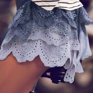 Free People Eyelet Ombré Tiered Shorts/Skirt